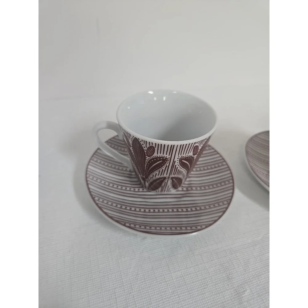English Home Tulipe Burgundy Espresso Cups Saucers Set‎ of 2 Turkish Coffee